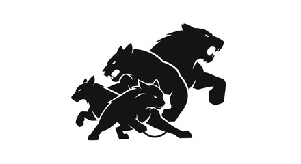 Dynamic Silhouette of Three Ferocious Predators: Roaring Wild Animal Pack Vector Illustration