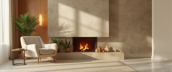 Naklejka premium Room interior layout with a chair and potted plants