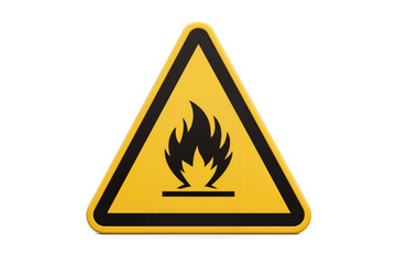 Yellow Triangular Flammable Warning Sign Isolated On White Background
