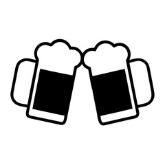 Clinking Beer Mugs Outline Flat Vector Illustration