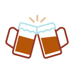 Clinking Beer Glasses Oktoberfest Flat Vector Illustration