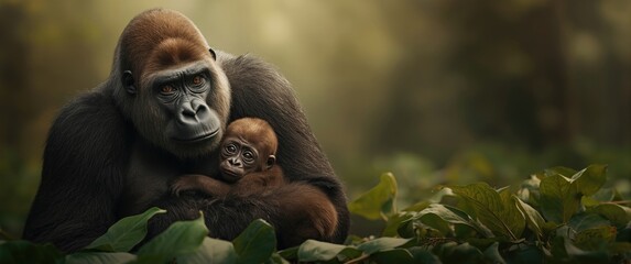 Naklejka premium Infant with Western lowland gorilla