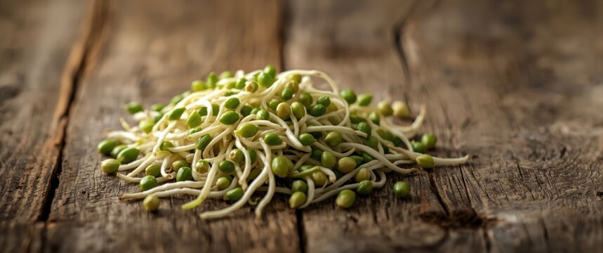 Wooden surface with bean sprouts