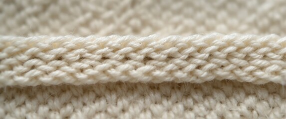Detailed macro shot of white wool knitting texture showing horizontal weaving on sweater fabric