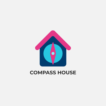 Modern house logo with compass symbol representing direction, guidance, and trust. Ideal for real estate, property consultant, navigation, and home services branding