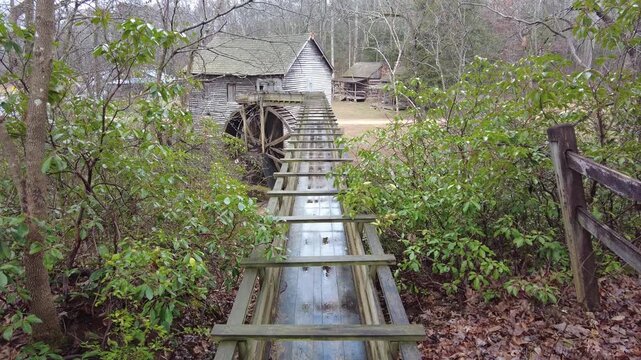 Tilt shot of historic grist mill in South Carolina, USA.