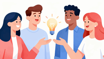 Obraz premium A group of people are holding a light bulb, symbolizing a bright idea. Scene is positive and collaborative
