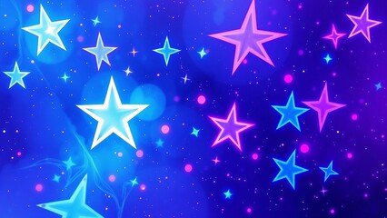 Abstract watercolor background with glowing blue stars on dark blue texture. Magical night sky pattern perfect for children designs and dreamy backgrounds.
