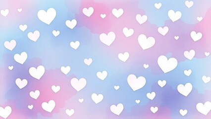 Romantic watercolor background with white heart pattern on pink and purple pastel texture. Perfect for love themes greeting cards and valentine designs.
