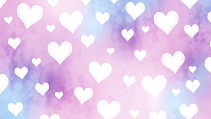 Romantic watercolor background with white heart pattern on pink and purple pastel texture. Perfect for love themes greeting cards and valentine designs.