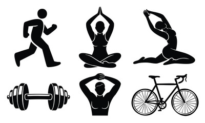 World health day fitness icons bundle for active lifestyle vector