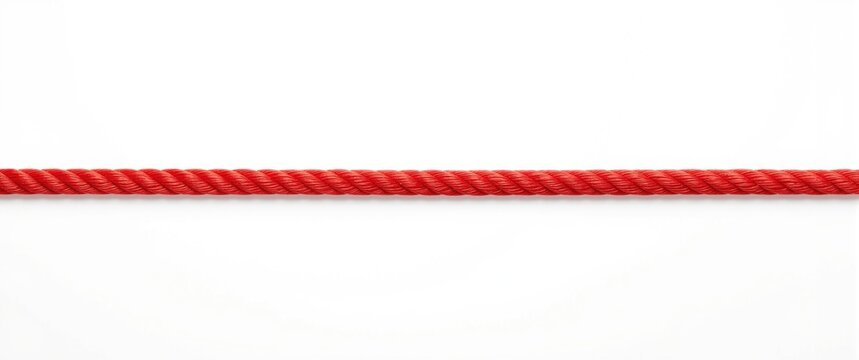 Isolated long straight red rope on a white surface