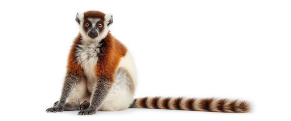 Fototapeta premium Eulemur rubriventer, Red-bellied Lemur, 21 years old, seated in front of a white background