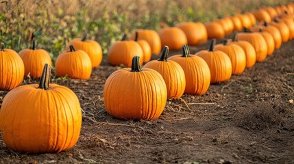 Orange pumpkins in a field during autumn
