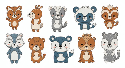 Obraz premium Collection of cute animal doodles in a whimsical and playful style, perfect for children’s decor.