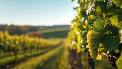 Obraz premium Vineyard plants growing in an open countryside environment serving as a layout background, rural scenery for farming visuals