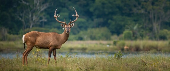 Indian sambar, a type of large deer found in Asia, is characterized by its big body and brown fur
