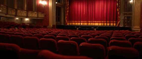 red chairs inside a theater with out-of-focus surroundings