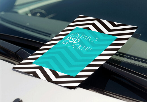 Paper On Car Windshield Mockup