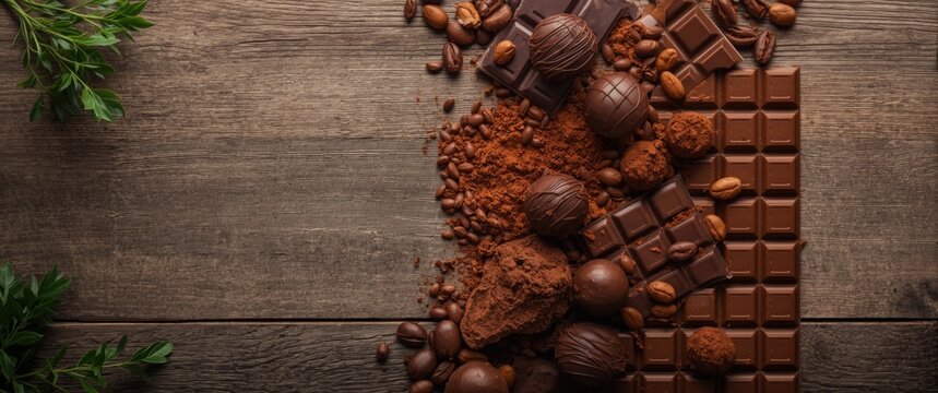 Assortment of different chocolate types and chocolate items