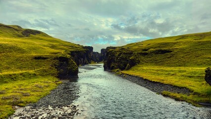 Stunning landscape at fjadrargljufur canyon in southern Iceland a popular tourist destination