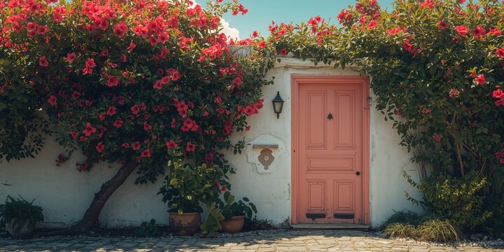 Island architecture featuring a Mediterranean door, highlighting preservation efforts and seasonal variation