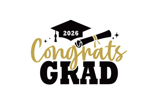 Congrats Grad 2026 Graduation Celebration Typography for Print
