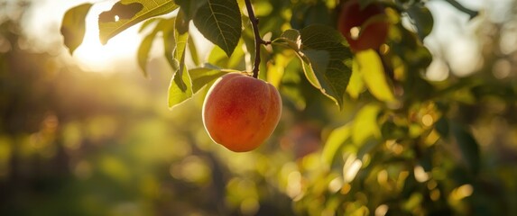 Selective focus on ripe apricot in organic orchard
