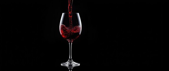 Naklejka premium Red wine being poured into a glass with black backdrop, close-up shot