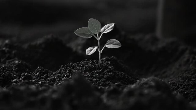 A person's hand delicately holding a green plant seedling that has just sprouted from the soil. The focus is on the connection between nature and human care for delicate life.