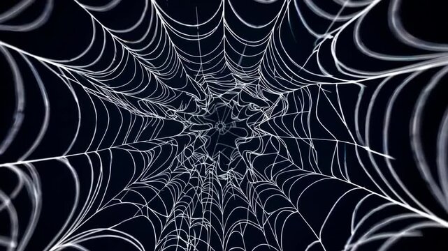 A detailed spider web pattern set against a dark backdrop, the intricate web structure. ideal for halloween-themed designs, nature studies, or as a unique abstract background element.