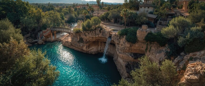 Aerial shot of the natural pool in Bolbaite, Valencia, Spain