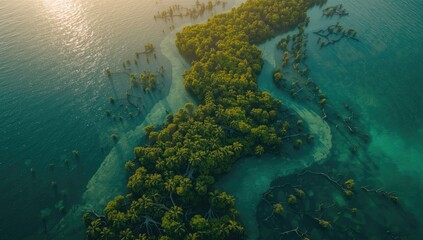 Obraz premium Birds eye perspective of mangrove forests in Abu Dhabi highlighting natural habitats, ecological conservation