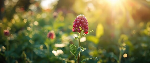 Garden scene with Globe amaranth or Gomphrena globosa flower