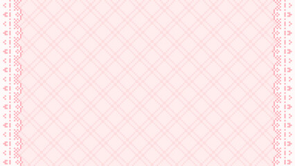 Obraz na płótnie Canvas ドット絵　チェック柄とレースのおしゃれでかわいい背景装飾イラスト　フレーム　ガーリー　ピクセル