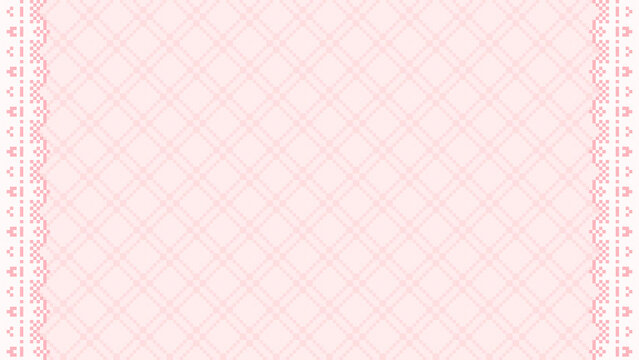 ドット絵　チェック柄とレースのおしゃれでかわいい背景装飾イラスト　フレーム　ガーリー　ピクセル