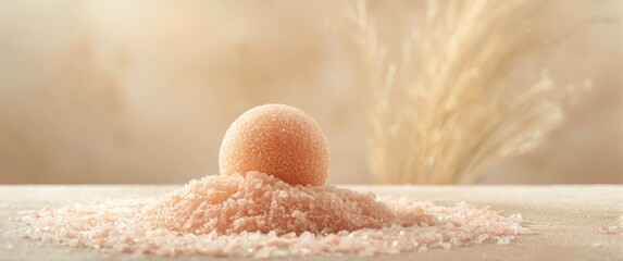 Sponge embedded in peach-hued bath salt