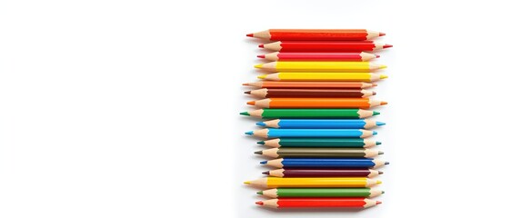 Opposite side of colored pencils stacked, showcasing different levels for back to school