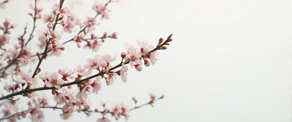 Pink flowering branches in Spring, no leaves, Almond blossoms isolated on white background