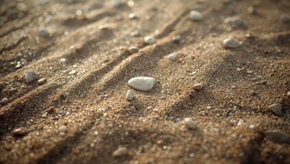 Detailed view of sandy surface with scattered pebbles highlighting natural textures and surface erosion