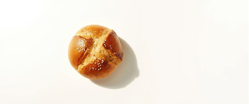 Panini and bread roll on white background emphasizing health and breakfast