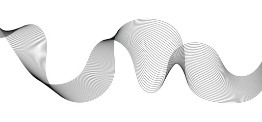 Abstract vector black wavy lines flowing smooth curve on transparent background in concept of technology, frequency, digital sound, science, music, modern blends lines