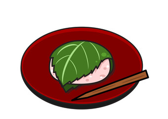 お盆にのった桜餅のイラスト