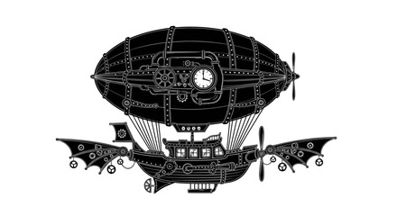 Steampunk Airship Vintage Illustration. © Ayen Art