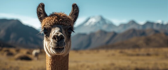 Fototapeta premium Close-up of a baby llama in the Cotopaxi high-altitude lodge, Ecuador
