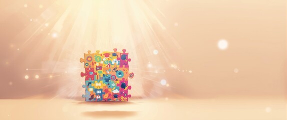 Educational puzzle with certificates, graduate icons, and qualifications illustrating academic achievements and skill requirements