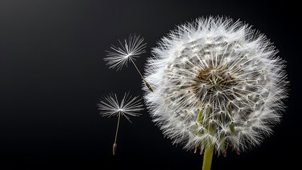Dandelion Seeds Dispersing in Dark Background.