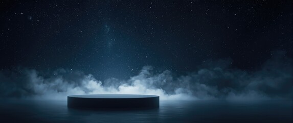 Starry night sky background featuring black, dark blue, and white clouds, illuminated by moonlight and sparkling stars, showcasing outer space and cosmos in a dreamlike style.