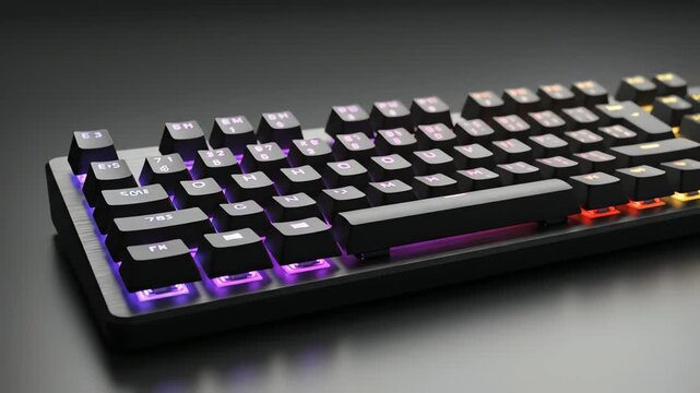 Close-up of a black computer keyboard with highlighted keys used for work and technology