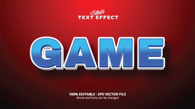 Bright blue 3d text effect spelling word game in bold block letters with white outline on dark red background creative editable vector design illustration